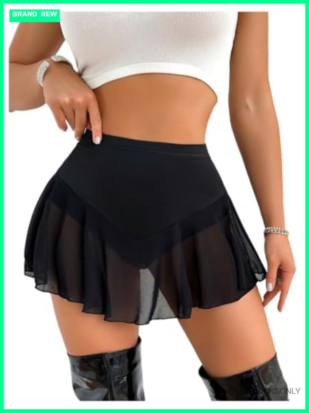 Sheer Mesh Skort High Waisted Sexy Flowy Mini Skirt